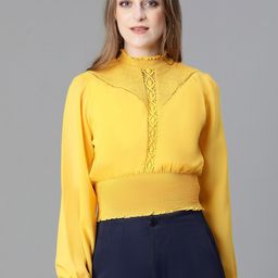 Oxolloxo Yellow & Yellow Georgette Blouson Crop Top-picture-48