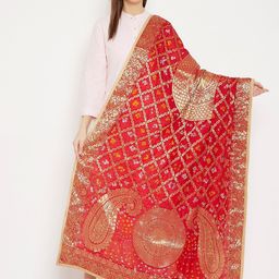 Clora Creation Red & Golden Woven Design Dupatta-18