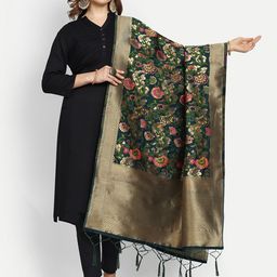 ESCORA Ethnic Motifs Woven Design Silk Dupatta-image-57