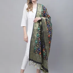 LOOM LEGACY Floral Woven Design Cotton Silk Dupatta with Zari-11