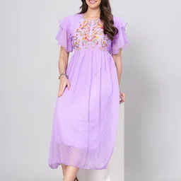 HIGHLIGHT FASHION EXPORT Floral Embroidered Georgette Dobby Fit & Flare Midi Dress-image-76