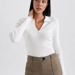 DeFacto Ribbed Shirt Collar Pullover-picture-41