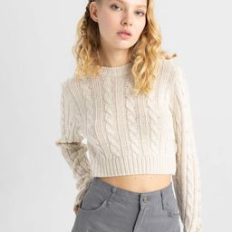 DeFacto Cable Knit Self Design Crop Pullover Sweater-image-76