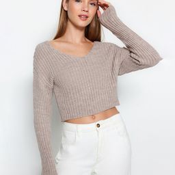 Trendyol Ribbed V-Neck Pure Acrylic Crop Pullover-24