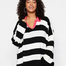 Trendyol Striped Shirt Collar Pullover Sweater-image-5
