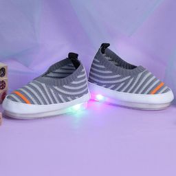 CHiU Infants Kids Striped Lightweight Mesh Comfort Insole Slip-On Sneakers With LED Lights-5