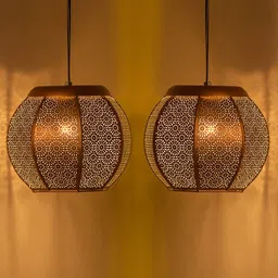 ExclusiveLane Moroccan Treasure 2-Pcs Brown Textured Iron Hanging Pendant Lamp-19