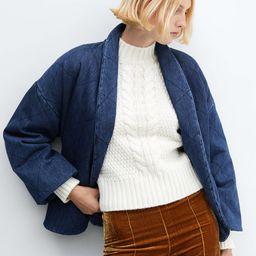 MANGO Checked Pure Cotton Padded Denim Jacket with Belt-56