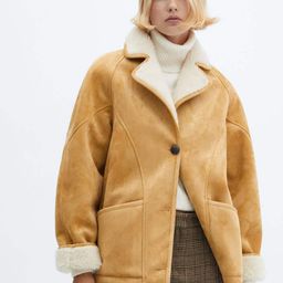 MANGO Faux Fur Detailed Notched Lapel Collar Overcoat-53