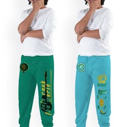 KYDA KIDS Boys Green & Blue Pack Of 2 Printed Cotton Joggers-image-50