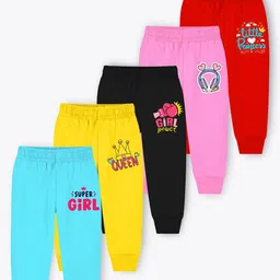 YK X Trampoline Girls Pack Of 5 Printed Cotton Joggers-40