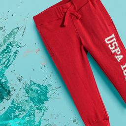U.S. Polo Assn. Kids Girls Red & White Brand Logo Printed Pure Cotton Joggers-image-77