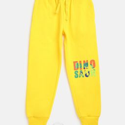 Lil Tomatoes Boys Yellow Typography Printed Pure Cotton Joggers-image-27