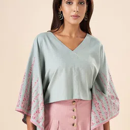 AKKRITI BY PANTALOONS V-Neck Flared Sleeves Kaftan Top-image-51