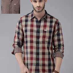 Roadster Men Navy Blue & Red Checked Sustainable Casual Reversible Shirt-5