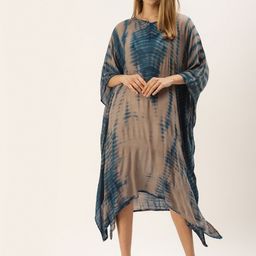 Maaesa Women Beige & Blue Tie and Dye Kaftan Midi Dress-picture-12