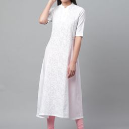 akheri Women White Chikankari Embroidered A-Line Kurta-image-95
