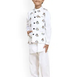 Funny Bones Clothings Boys Animal Printed Regular Pure Cotton Kurta with Pyjamas-picture-12