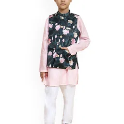 Funny Bones Clothings Boys Floral Printed Regular Pure Cotton Kurta with Trousers-picture-34