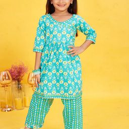 Maaikid Girls Ethnic Motifs Printed Regular Pure Cotton Kurta with Trousers-image-105