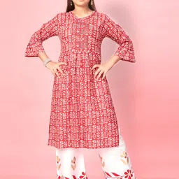 Aarika Girls Ethnic Motifs Printed Pure Cotton Pleated A-Line Kurta With Palazzos-picture-50