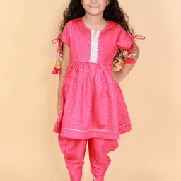 LIL DRAMA Girls Ethnic Motifs Printed Regular Pure Cotton Kurta with Dhoti Pants-image-34