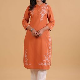 SAVI Women Floral Embroidered Regular Thread Work Pure Cotton Kurta with Trousers-picture-25