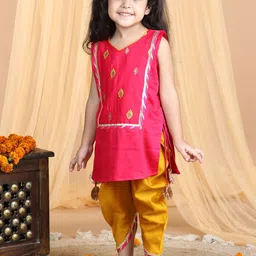 Kinder Kids Girls Floral Embroidered Pure Cotton Kurta With Dhoti Pants-image-36