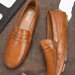 HERE&NOW Men Tan Lightweight Slip-On Loafers-picture-53