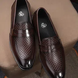 House of Pataudi Men Textured Round Toe Faux Leather Slip-On Formal Loafers-image-28