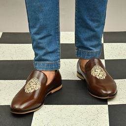 San Frissco Men Brown Woven Design Loafers-image-50