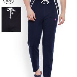 VIMAL JONNEY Men Pack of 2 Navy Blue & Black Solid Lounge Pants-image-95
