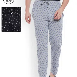 VIMAL JONNEY Men Pack of 2 Grey Melange & Black Printed Lounge Pants-12