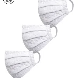 VASTRAMAY Adults White Embroidered 3 Pcs Reusable 2 Ply Protective Cloth Masks-17