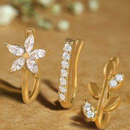 AMI Set Of 3 Gold-Plated Cubic Zirconia-Studded Clip On Contemporary Nosepins-73