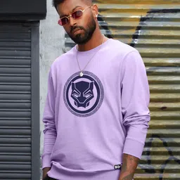 The Souled Store Men Black Panther Graphic Panther Pure Cotton Oversized Sweatshirt-55