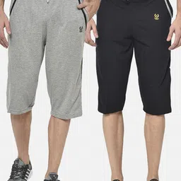 VIMAL JONNEY Men Pack Of 2 Grey Melange & Black Regular Fit Solid Regular Shorts-picture-52