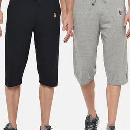 VIMAL JONNEY Men Black Solid Regular Fit Shorts (Pack of 2)-picture-27