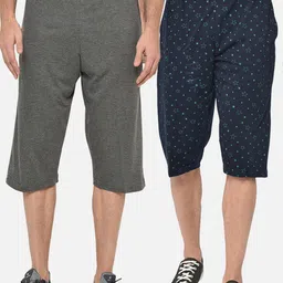 VIMAL JONNEY Men Pack of 2 Charcoal Grey & Navy Blue Printed Regular Fit Shorts-picture-25