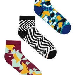 Dynamocks Unisex Pack of 3 Patterned Ankle-Length Socks-image-10