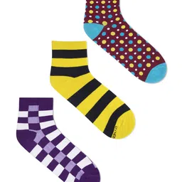 Dynamocks Unisex Pack Of 3 Printed Anti Microbial Ankle-Length Socks-29