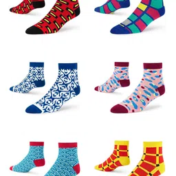 Dynamocks Unisex Pack Of 6 Patterned Ankle Length Socks-52