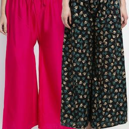 GRACIT Pack-2 Women Pink & Black Floral Printed Knitted Ethnic Palazzos-picture-42