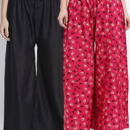 GRACIT Women Pack of 2 Black & Pink 2 Floral Printed Flared Palazzos-image-24