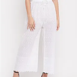 Clora Creation Women Floral Chikankari Embroidered Flared Fit Cotton Palazzos-image-78