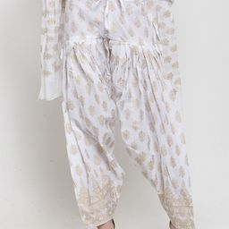 Clora Creation Women White & Gold-Coloured Printed Pure Cotton Patiala With Dupatta-picture-0