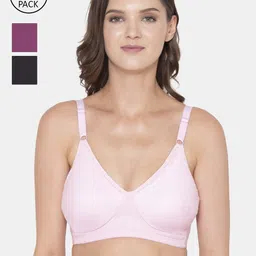 Souminie Pink & Magenta Non-Padded Non-Wired Everyday Bra Pack Of 3-image-99