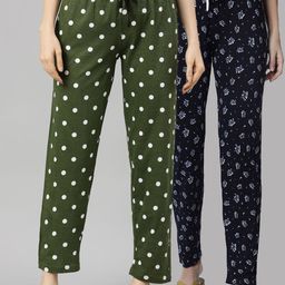 Kryptic Women Navy Blue & Green Pack Of 2 Cotton Lounge Pants-image-53