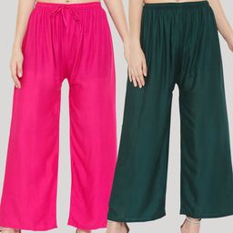 Clora Creation Women Multi Solid Pack of 2 Magenta & Bottle Green  Rayon Palazzo-picture-32