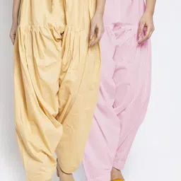 GRACIT Women Pack of 2 Beige & Pink Solid Cotton Salwars-picture-18